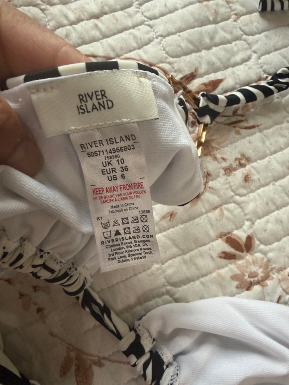 River Island Black and White Zebra Tie-Back Bikini Top - Picture 4 of 4